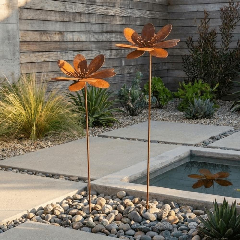 Vintage Metal Floral Stake Cast Iron Flower Yard Art Decor Rustic Plant Stakes Outdoor Use