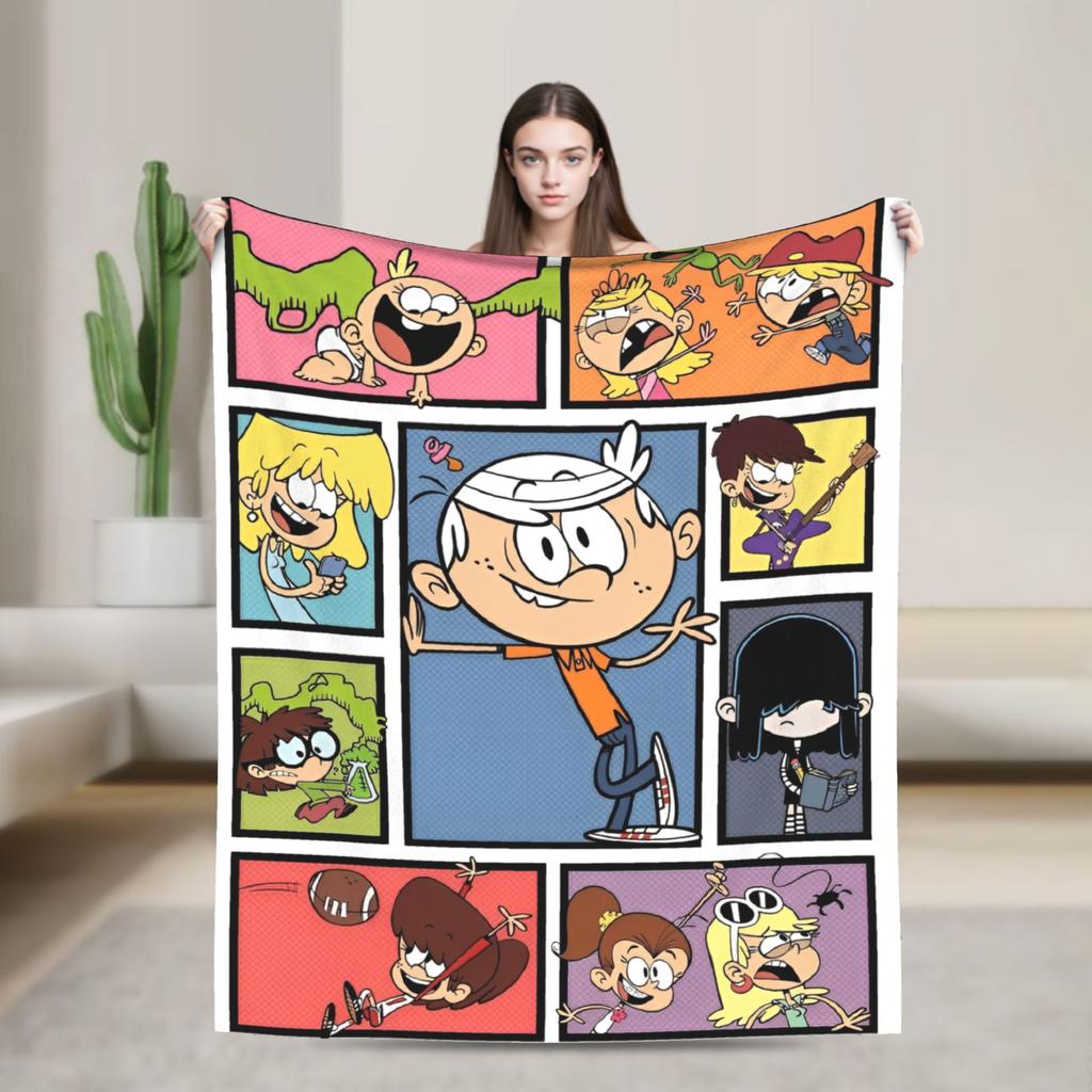 L-Loud Houses Family Cartoon Plush Throw Blanket For Couch Chair Sofa Bed Airplane Travel Flannel Bedspread Bed Cover