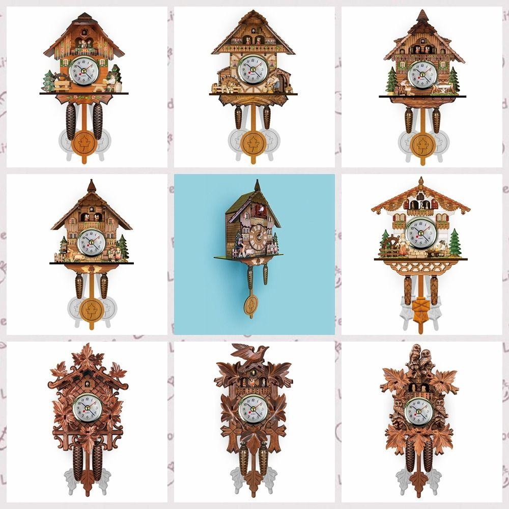 Лесная башня Деревянный маятник Винтажные часы Винтажные 3D часы с боем Деревянные настенные часы Спальня