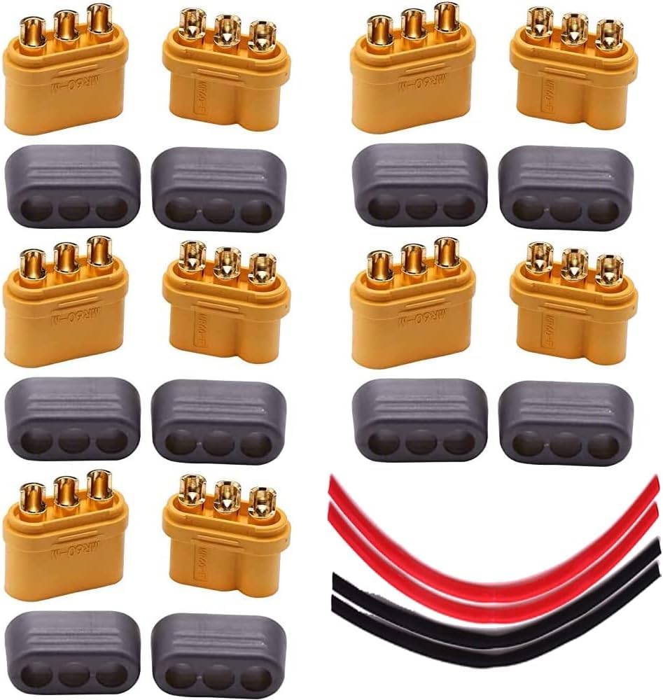 Maihuijia 5 пар Адаптер-переходник штекер-гнездо Amass MR 60, 3-контактный, в оболочке, для RC Lipo