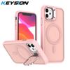 KEYSION Lens Stand Magnetic Phone Case for MagSafe for iPhone 11 12 Pro Max 11 Pro Matte Translucent Shockproof Back Cover