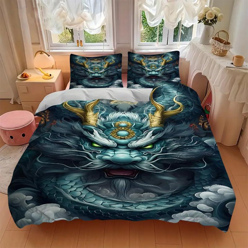 3pcs Dragon Head Duvet Cover Set - Machine Washable, Includes 1 Cover and 2 Pillowcases, No Core Included yy251013084