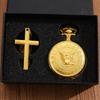 2pcs/set, 1PC Men's Luxury Fashion Golden Quartz Pocket Watch & 1PC Mens Classic Golden Cross Necklace Pendant, Father's Day Gift, Ideal for Gifts
