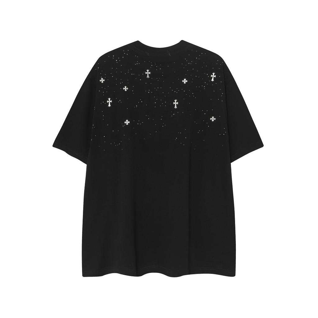 9992 CHROME HEARTS 2025 Лето Новая Высококачественная Хлопковая Круглая Горловина Свободная Футболка Большого Размера Для Мужчин и Женщин Парная Футболка