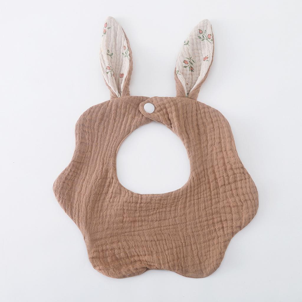Newborn Cotton Crepe Bibs Cute Rabbit Ear Wavy Edge Saliva Towel Baby Gauze Absorbent Drool Bib