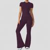 Womens High-Waisted Yoga Set With Butt-Lifting Effect Short Sleeve Top Flared Leggings Gym Fitness Running Dance