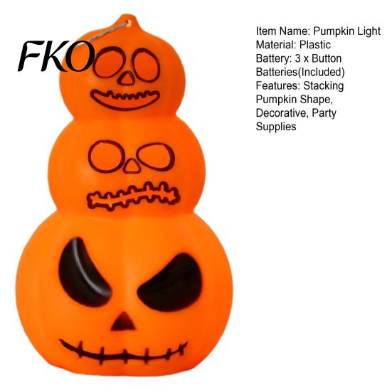 Horror Pumpkin Light Halloween Stacking Light, LED Light-up Decoration for Portable Party, Glowing Hanging Ornament with Metal Ring Three Layered