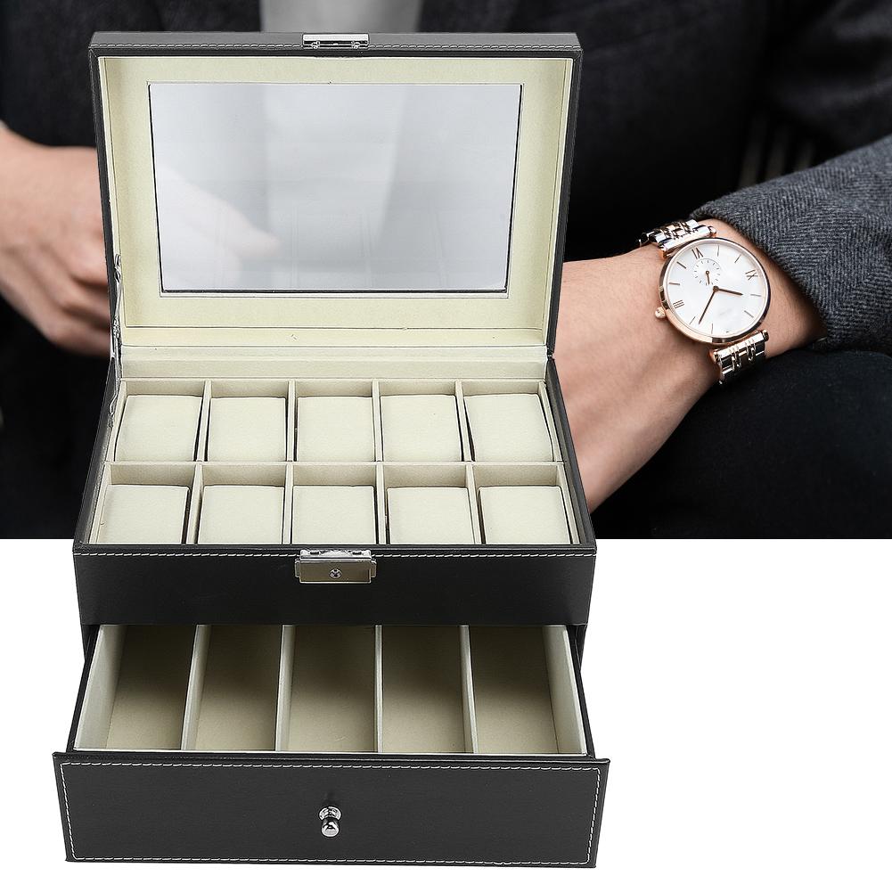 Двухслойный футляр для часов, футляр для хранения очков с 5 ячейками, футляр для часов с 10 ячейками (черный)