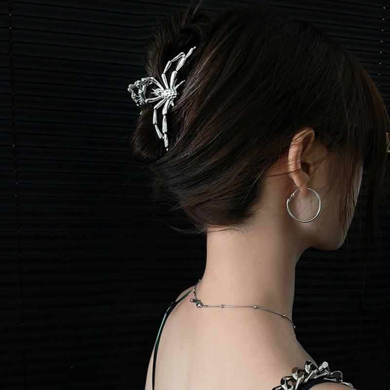 2PCS Fashion Gothic Style Spider Hairpin Shark Clip Halloween Decor Claw Clips Strong Hold Null