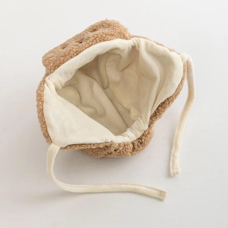 Bear Winter Baby Bonnet Newborn Hat with Earflap Thick Warm Lamb Wool Toddler Hats Infant Beanie Baby Girl Boy Cap 0-12M