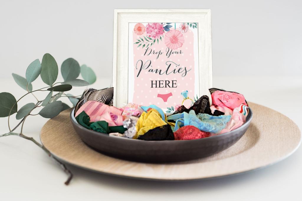 Inkdotpot Girls Night Out Bachelorette Party Panty Game Floral Bridal Shower Game 1 SignA    30 Size CardsA  Light