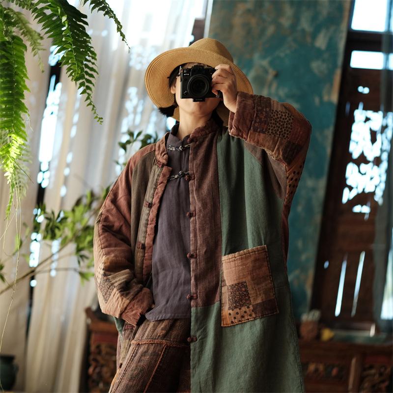 Johnature Женские зимние винтажные парки с длинными рукавами и пуговицами, хлопковые зимние пальто, женские парки в китайском стиле