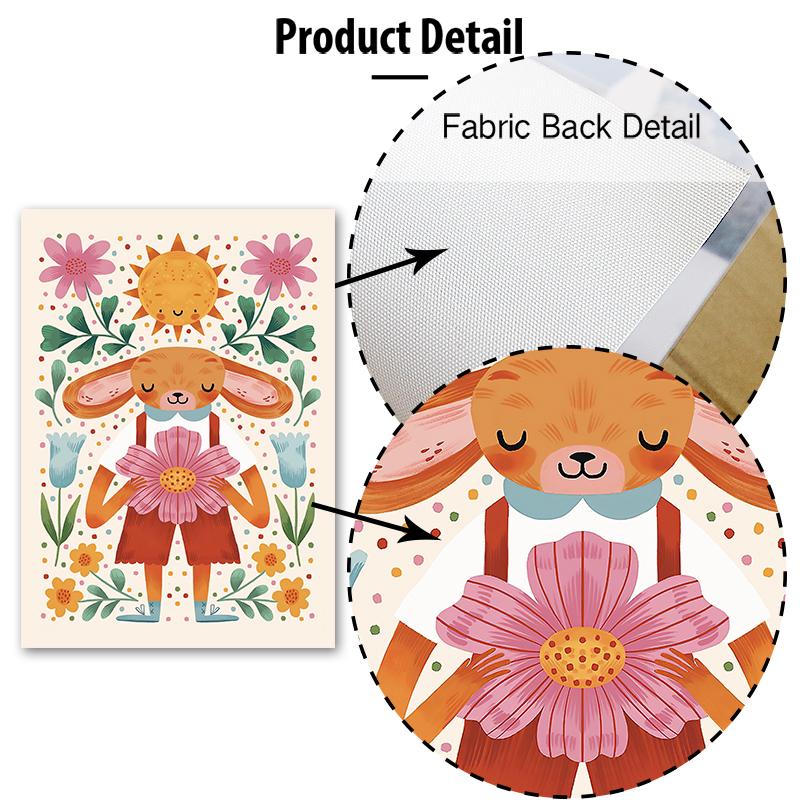 Colorful Bear Rabbit Cat Mouse Flower Leaf Abstract Animal Posters Prints Wall Art Canvas Painting Pictures Baby Kids Room Decor