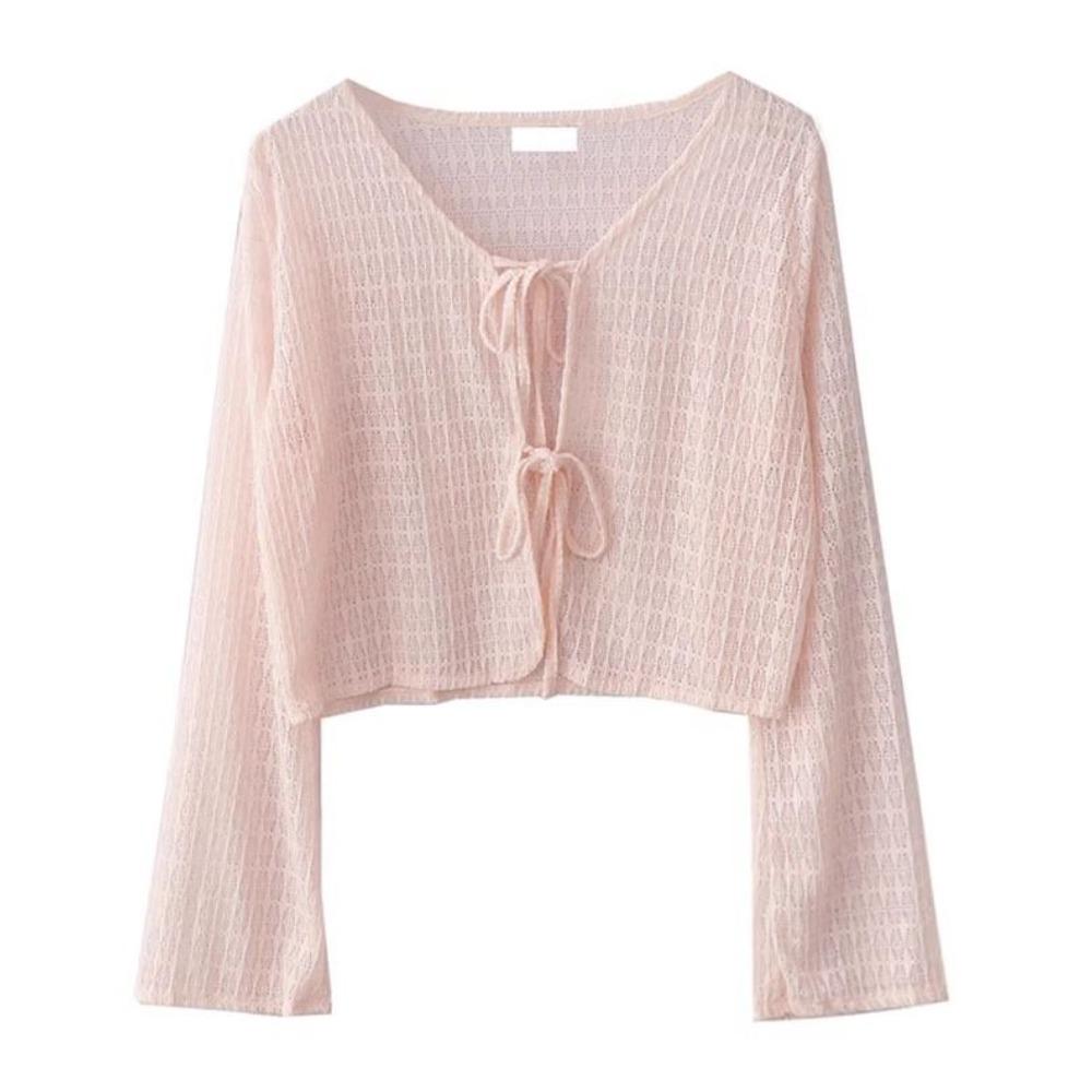 Синий кардиган-блузка Женская тонкая вязаная солнцезащитная одежда с юбкой на подтяжках