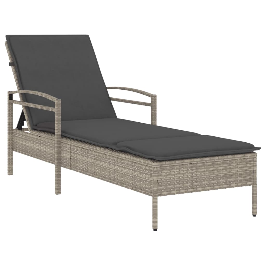 Sun Lounger with Cushion Light Grey 63x200x81 cm Poly Rattan