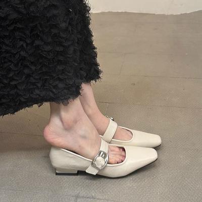 Туфли женские с квадратной головкой и светлым ртом, серебристые, весна 2025 г., французский темперамент, туфли Мэри Джейн на низком каблуке для вечерних поездок