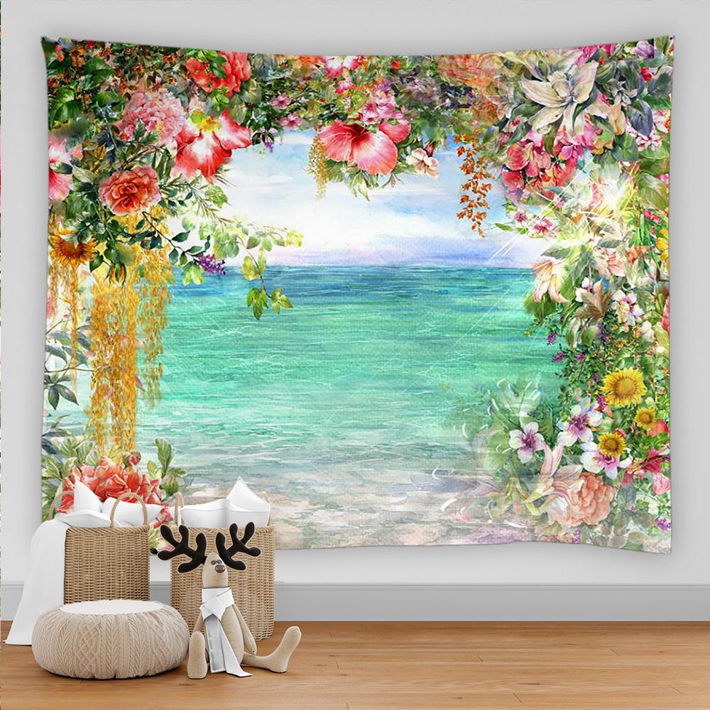 3D Colorful Flower Tapestry Beach Wall Tapestry Psychedelic Home Living Room Background Wall Fabric Decorative Tapestry