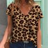 Женские топы с 3D леопардовым принтом и коротким рукавом с V-образным вырезом, летние футболки для влюбленных пар