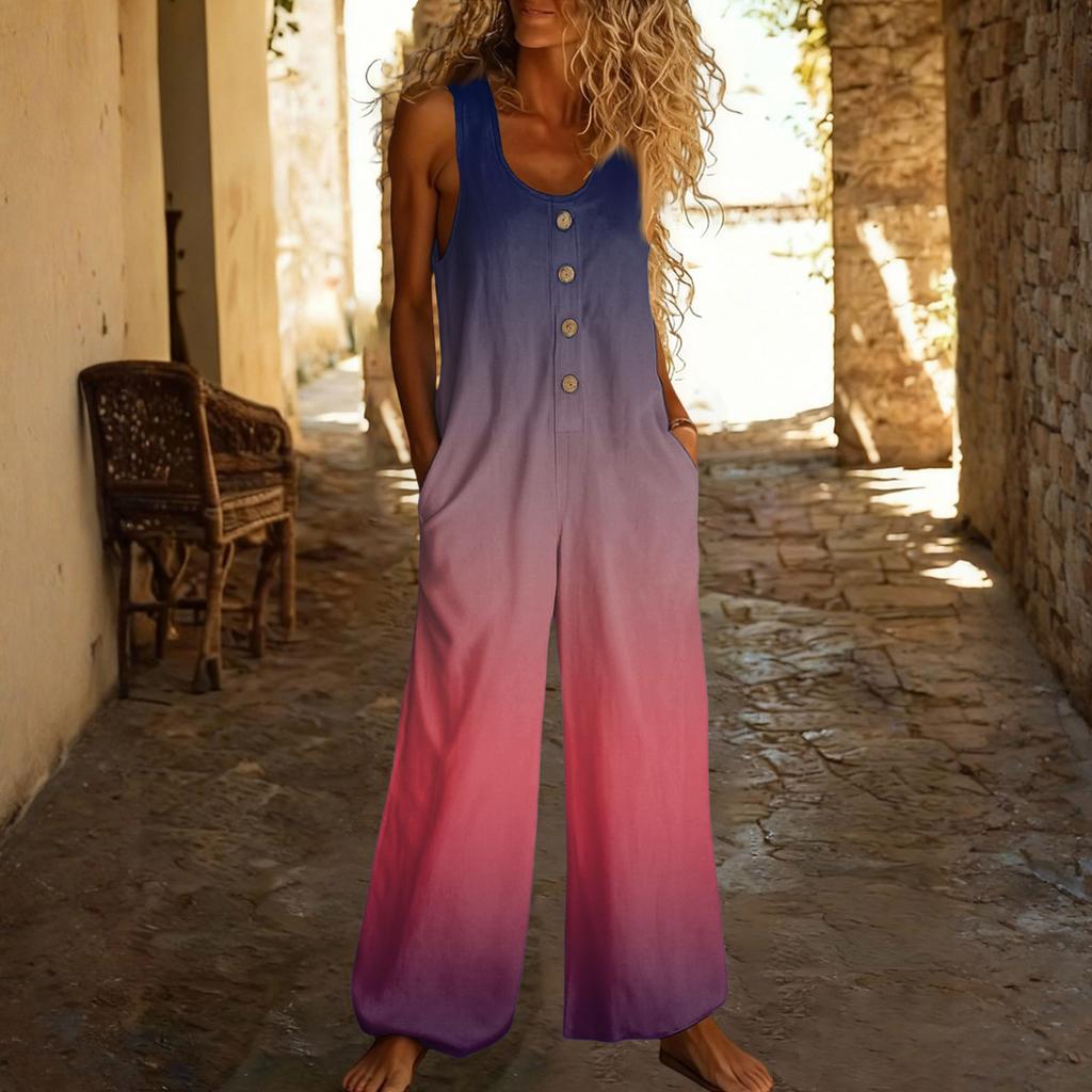 Повседневный свободный комбинезон без рукавов с карманами и регулируемыми бретелями для женщин (Большая длина).