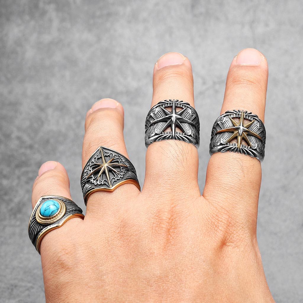 Кольцо Octagram из нержавеющей стали 316L с перьями, мужское кольцо в стиле панк-рок, рэп для байкера, мужского друга, ювелирное изделие, креативный подарок