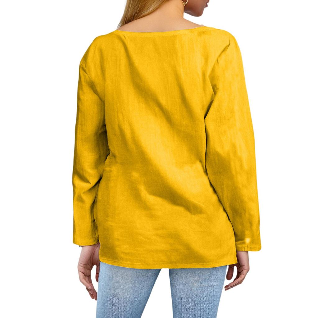 Женский свободный топ из хлопка и льна с ретро-принтом, круглым вырезом и длинными рукавами