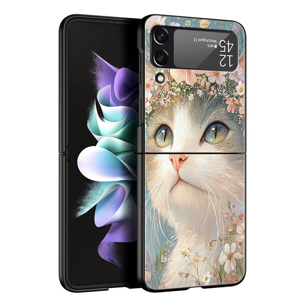 Милый кот Жесткий ПК Чехол для Телефона Для Samsung Galaxy Z Flip 7 6 5 4 Черный Чехол Для Galaxy Z Flip 3 Складной Fundas Чехол Capas Сумки