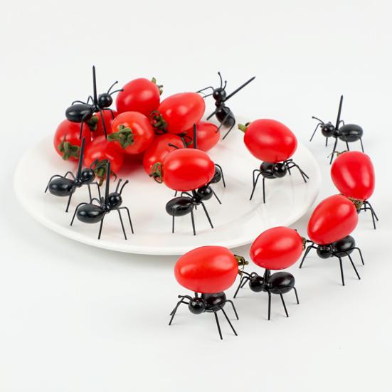 12Pcs Fruit Fork Food Grade Not Easily Broken Cartoon Ant Shape Food Stick Bento Fork