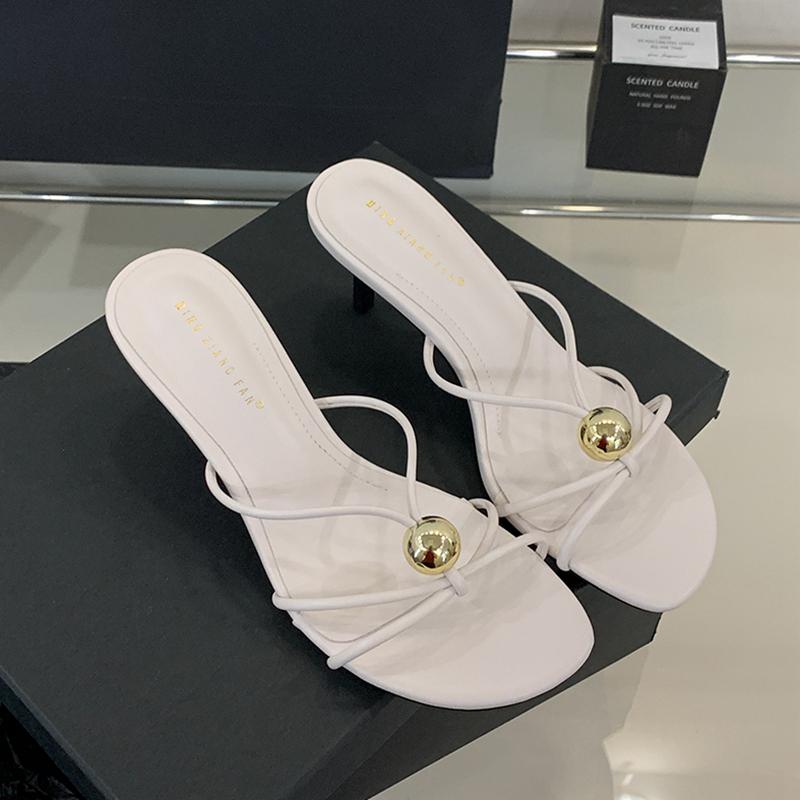 Fashion SUOJIAUN New Brand Women Slipper Fashion Narrow Band Ladies Elegant Sandal Shoes Thin High Heel Outdoor Dress Slides Pumps Shoes
