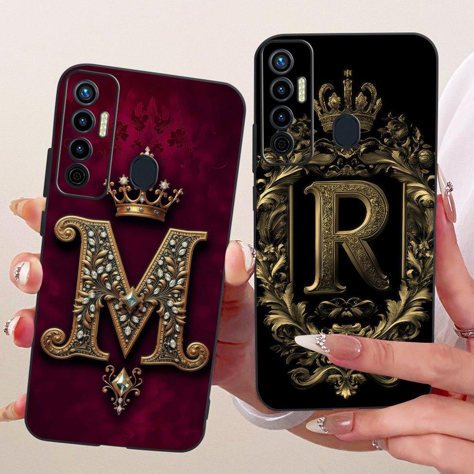 For Tecno Camon 17 Case Silicone Luxury Crown A-Z Letters 2D Flat Pattern Soft Phone Case For Tecno Camon17 CG6 CG6j Cover