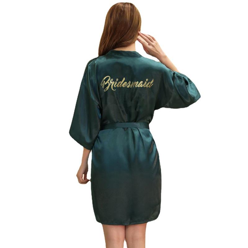 Женский летний тонкий домашний халат с буквенным принтом, короткое атласное кимоно, утренний халат со шнуровкой