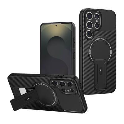 ]Роскошный Магнитный Стенд Противоударный Чехол Для Samsung Galaxy S25 Ultra S25 Plus FE Задняя Крышка из Мягкого Силикона под Углеродное Волокно S25 Edge