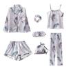 "Korean Striped Women's Seven-Piece Pajama Set for All Seasons"
