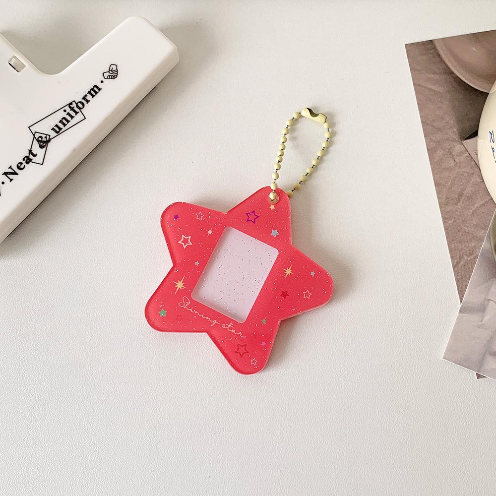 Glitter Star Card Holder with Keychain Acrylic 1-Inch Photocard Holder ID Card Case Student Kpop Idol Photo Card Bag Key Chain