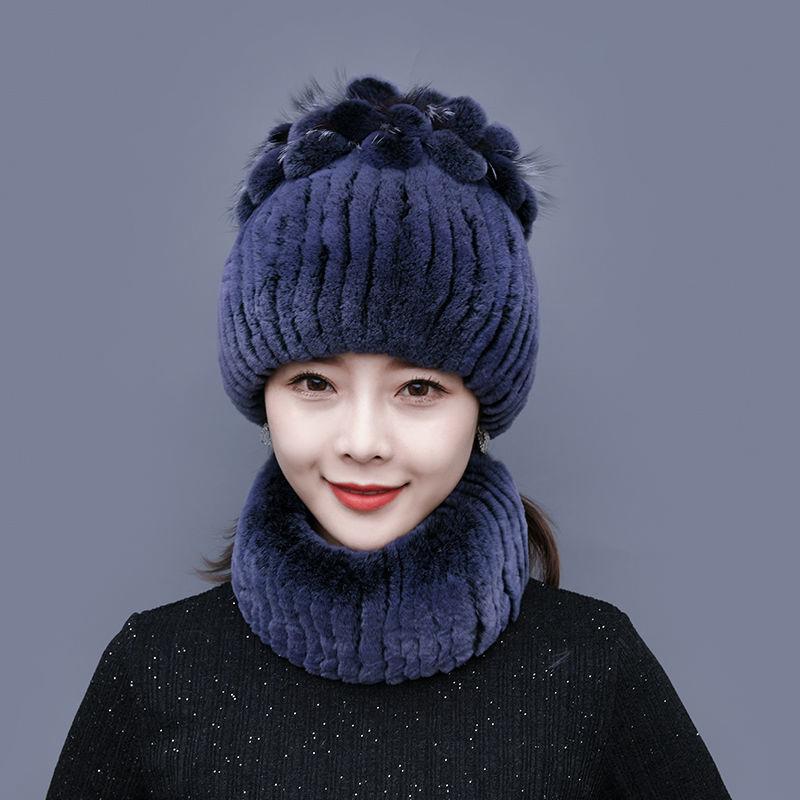 Rex Rabbit Fur Hat Autumn and Winter Fur Hat Tassel Woolen Hat Thick Warm Ear Protection Fur Hat