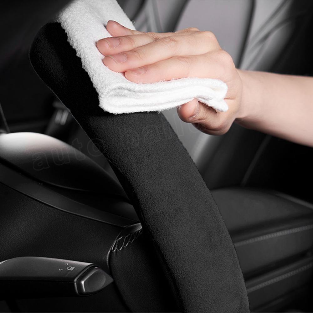 2pcs For Tesla New Model 3+Highland 2024 for Model Y/3 White Carbon Fiber Silicone Black Suede Car Steering Wheel Cover Non-Slip