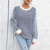 Women's Autumn and Winter Colour Blocking Round Neck Pullover Knitted Casual Jumper