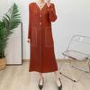 Plara Pleated Color Line V Neck Dress
