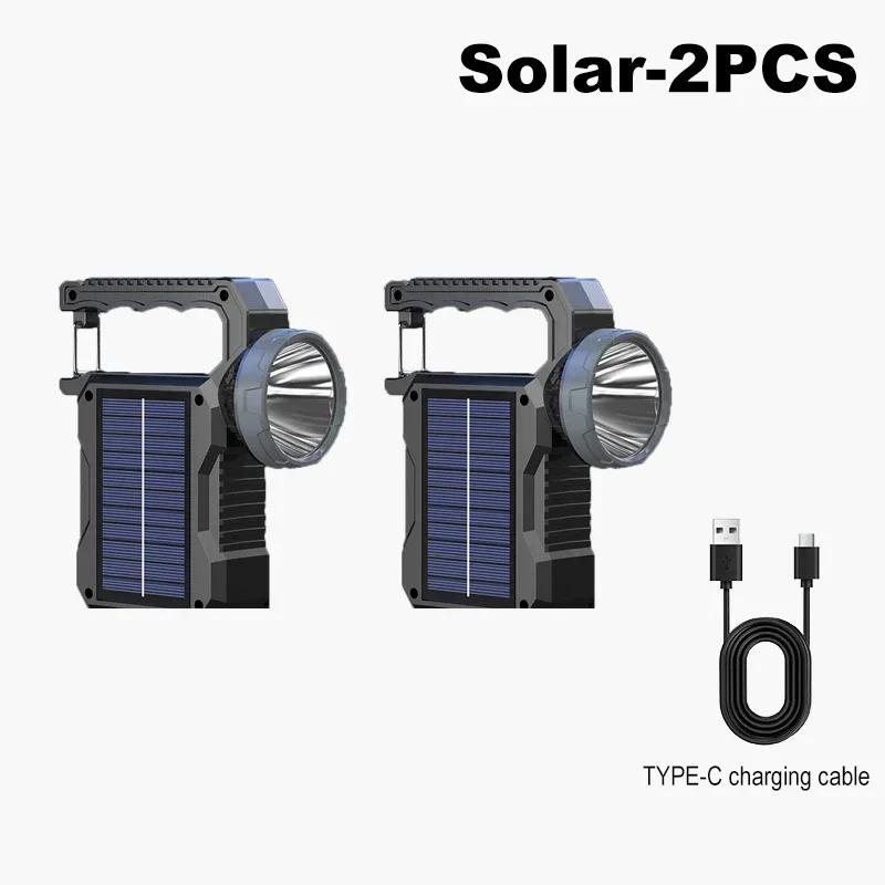 Solar Powered LED Flashlight with USB Charging Multifunctional Portable Waterproof Light for Camping Hiking Emergency