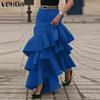 Women Zipper Waist Ruffled Bodycon Long Peplum Skirts