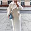 Женское высококачественное ретро-пальто из шерсти с рукавами-фонариками и большим воротником для осени/зимы