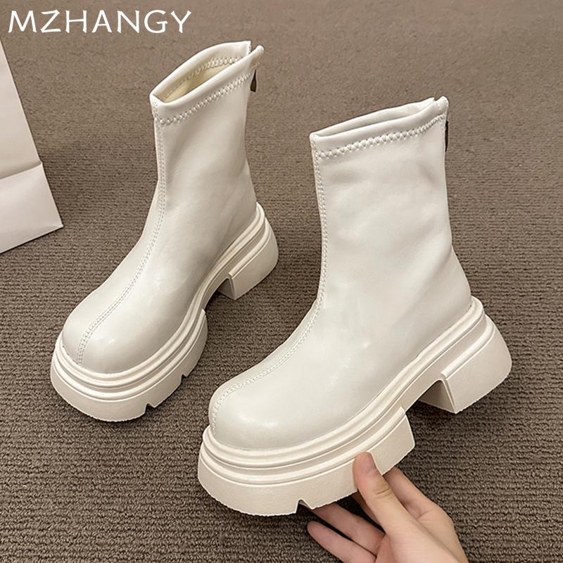 Массивные женские ботильоны, модные дизайнерские кожаные туфли на среднем каблуке для женщин, зимняя новая тенденция 2024 года, прогулочное платье в готическом стиле Botas Mujer