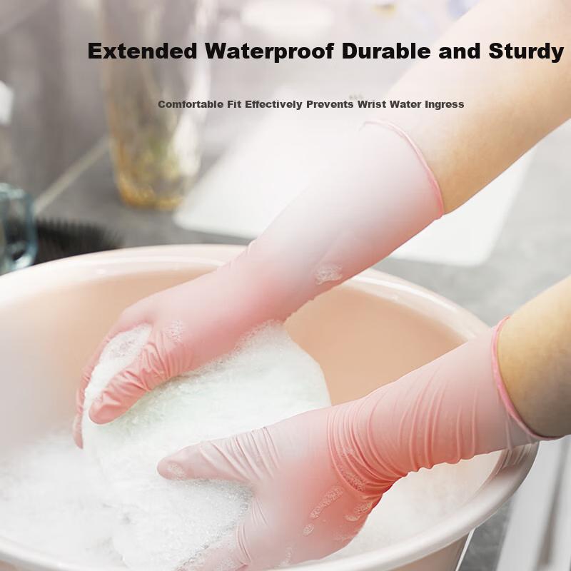 Titanfine Disposable Aloe Nitrile Gloves 30pcs L Size Household Dishwashing Food Grade Kitchen Cleaning Extended Peach Color