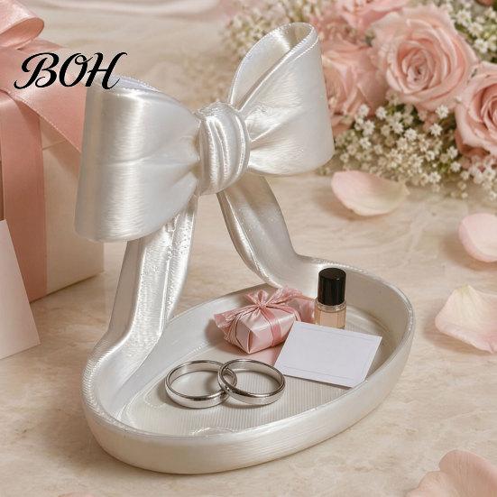 Jewelry Storage Dish 3D Printed Bow Organizer Tray, Decorative Ribbon Ring Holder for Tray Rings Earrings Necklace, Vanity Dresser, Desk, Decor