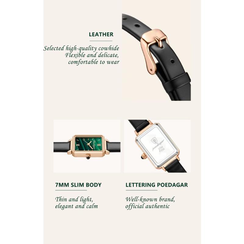 POEDAGAR Women Watches Fashion Green Square Leather Quartz Watch Top Brand Luxury Waterproof Ladies Wristwatch Girlfriend Gift