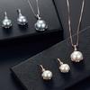 Ladies Round Faux Pearl Rhinestone Inlaid Pendant Necklace Earrings Jewelry Set