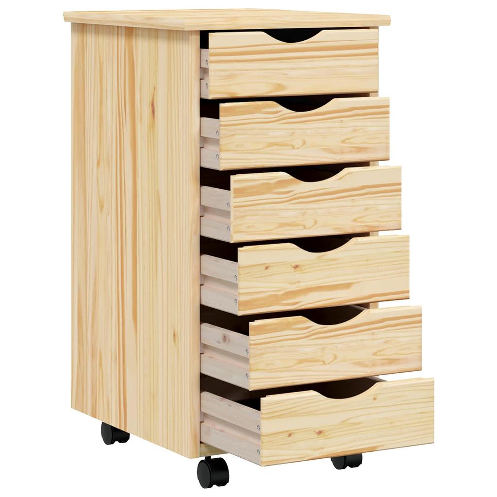 Rolling Storage Cabinet with Drawers MOSS Clear Lacquer Finish 34 x 39 x 65.5 cm