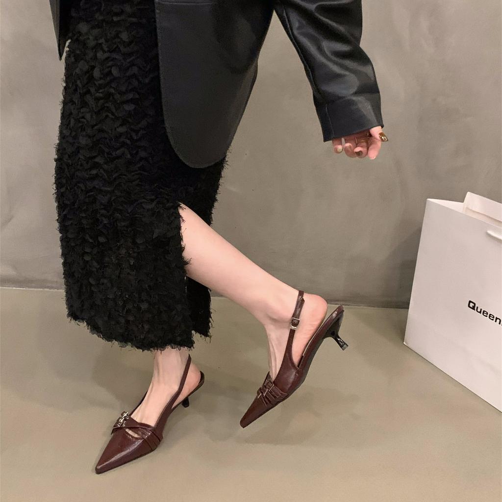 Niche High Heels Red Bag Head Sandals Fairy Shoes 2025 New Spring and Summer Black French Pointed Single Shoes