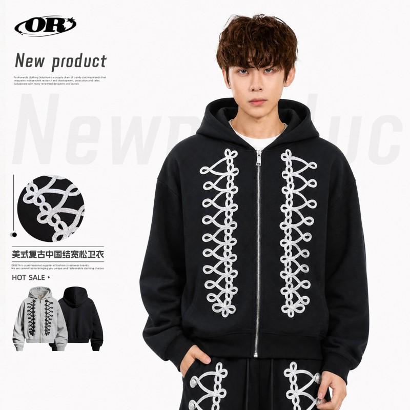 Unisex Oversized Hooded Sweatshirt With Embroidery Detail Cotton Blend Streetwear Pullover Men Women
