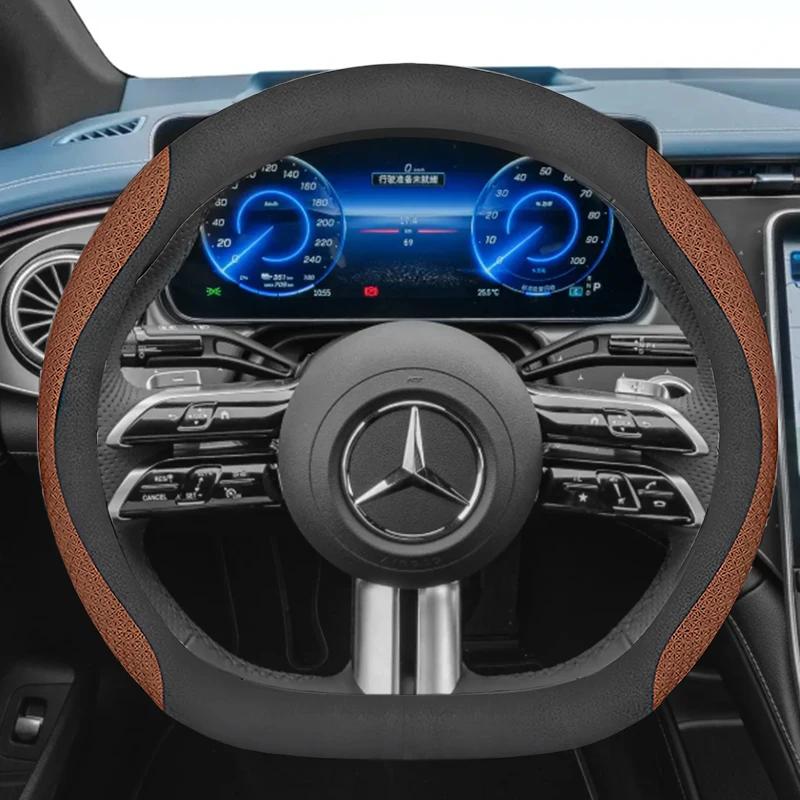 CQM1 Leather Car Steering Wheel Cover for Mercedes Benz E53 E63 S580e S680 CLA250 CLA35 CLA45 CLE53 GT53 GT63 GT55 A35 Accessories