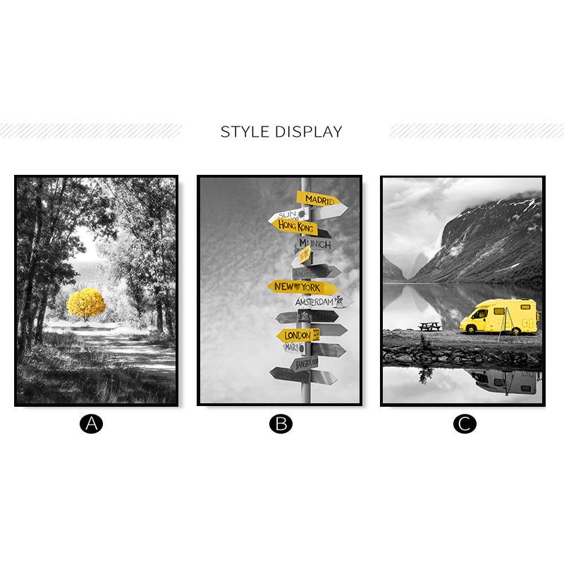 Черно-белый пейзажный декор, картина на холсте в скандинавском стиле, домашний желтый декор, настенный художественный постер и принт для дизайна гостиной